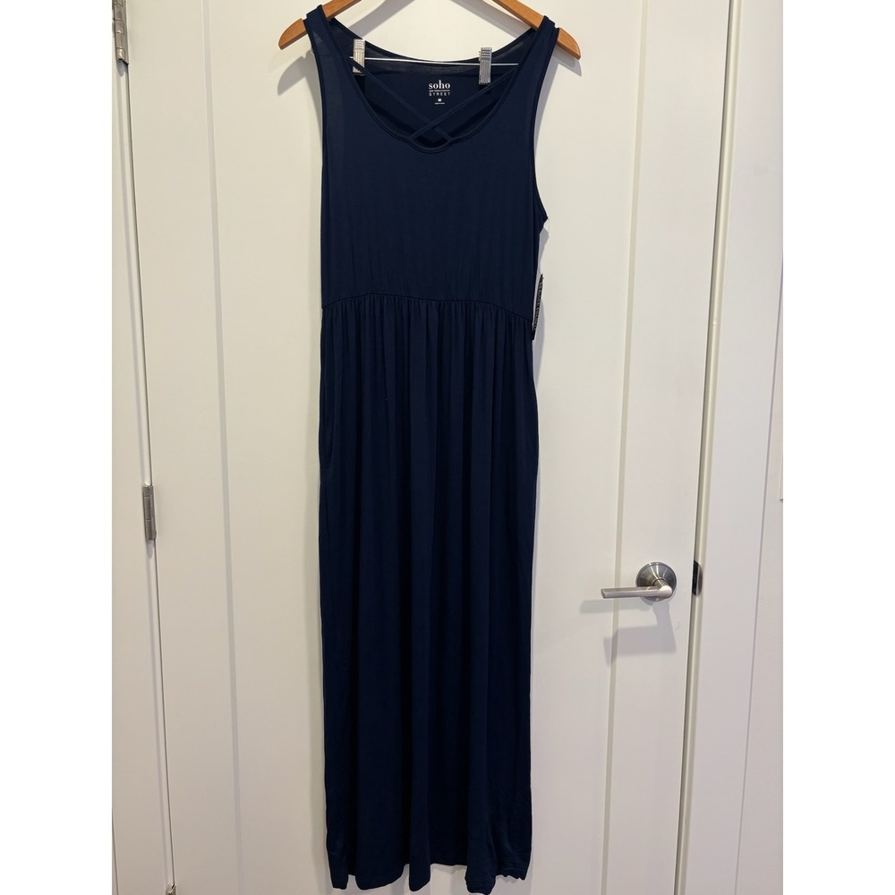 NWT Soho Street New‎ York Company Navy Blue Crisscross Neck Maxi Dress Size M